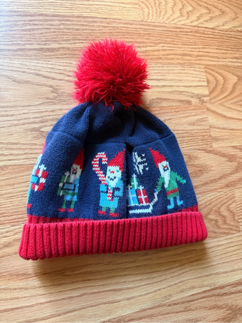 Hannah Andersson Kids Holiday Pom Pom Beanie Hat Gnome Red & Navy Medium